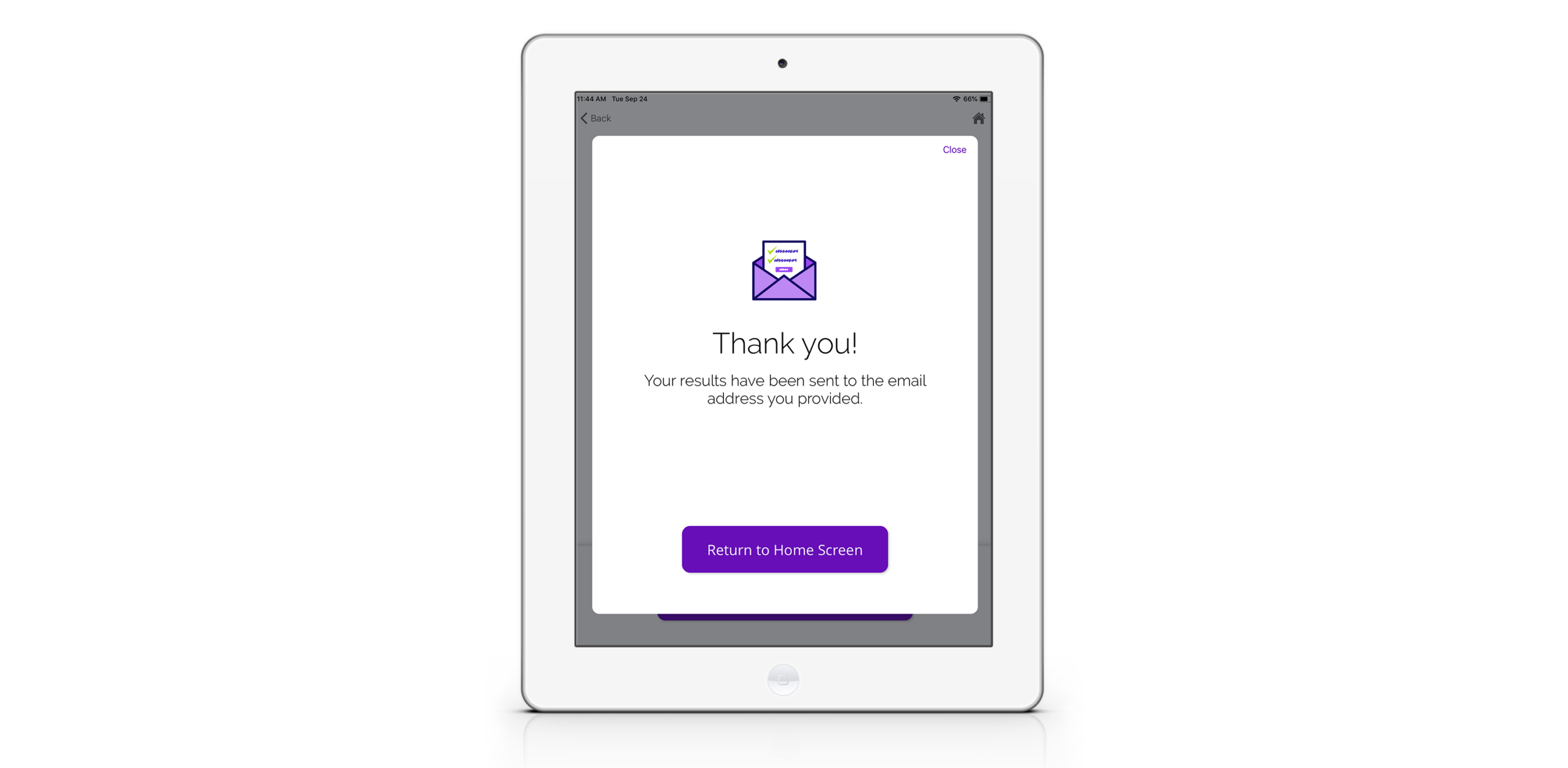 QT2.3 Email Results Thank You Screen (iPad)