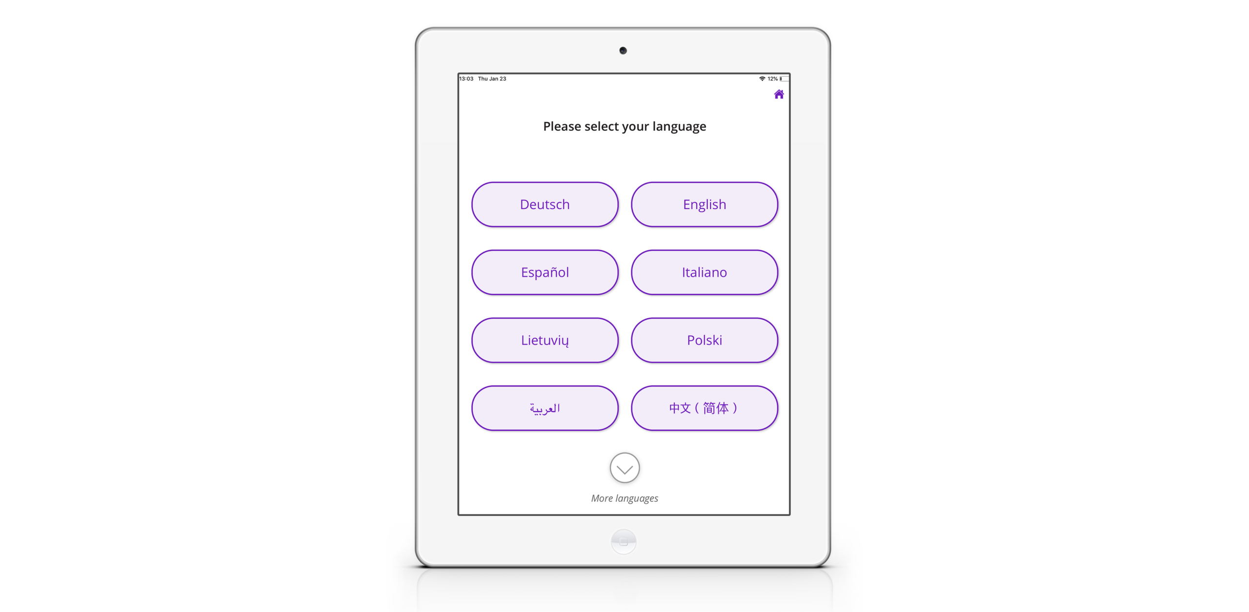 A screenshot of SHOEBOX QuickTest displaying the language selection screen