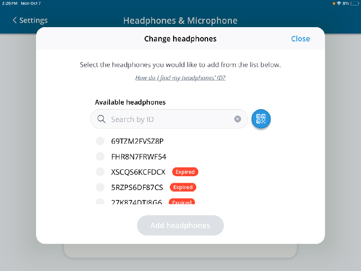 SHOEBOX calibration process asking user to select headphones