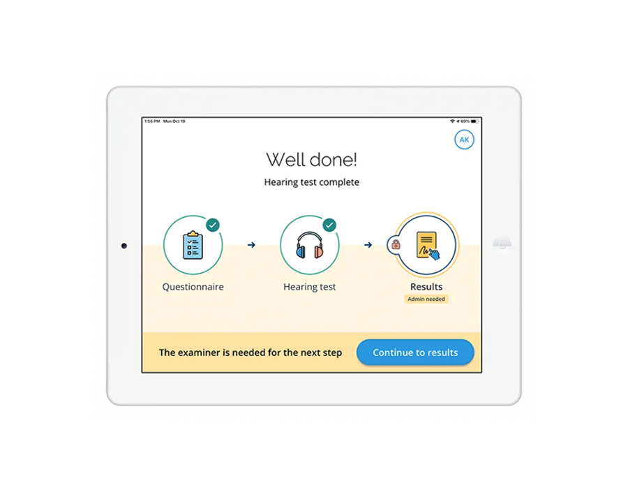 Screenshot of SHOEBOX PureTest's results page after completing a hearing screening