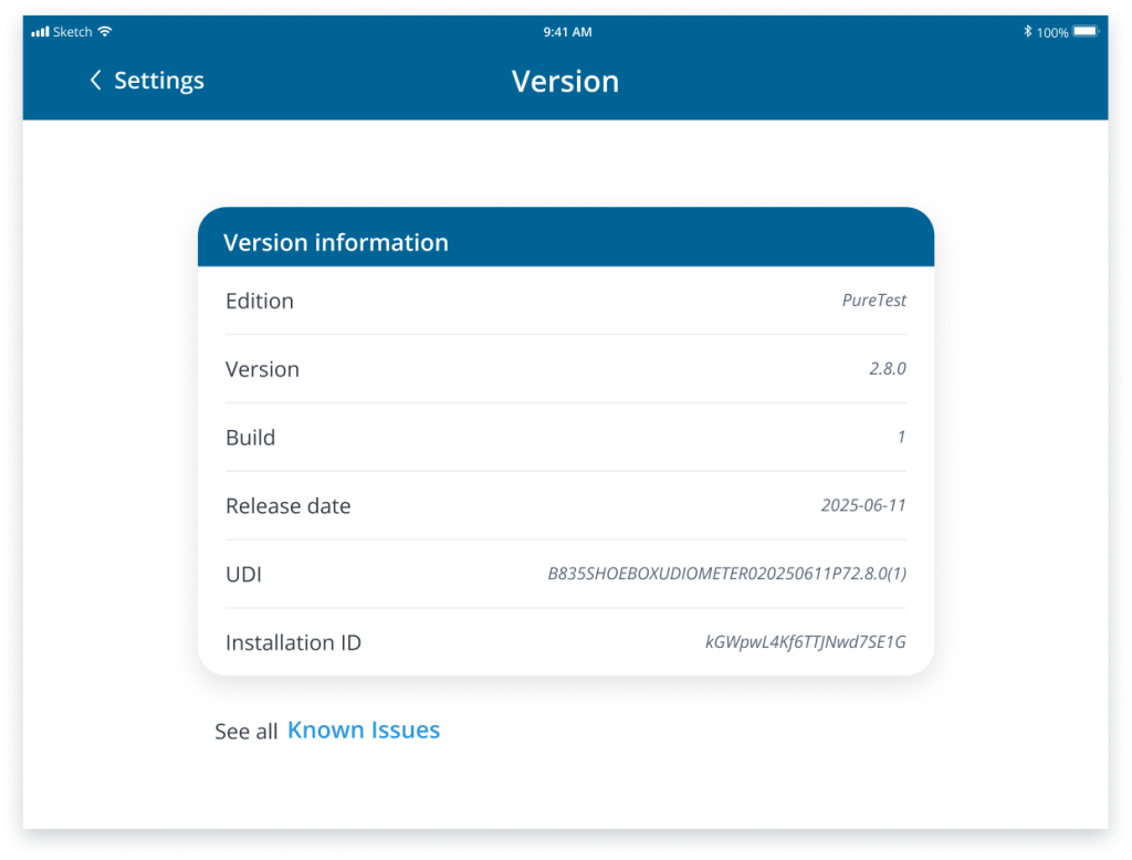 Navigate to Known Issues from Settings → Version using the “See all Known Issues” link at the bottom of the screen.